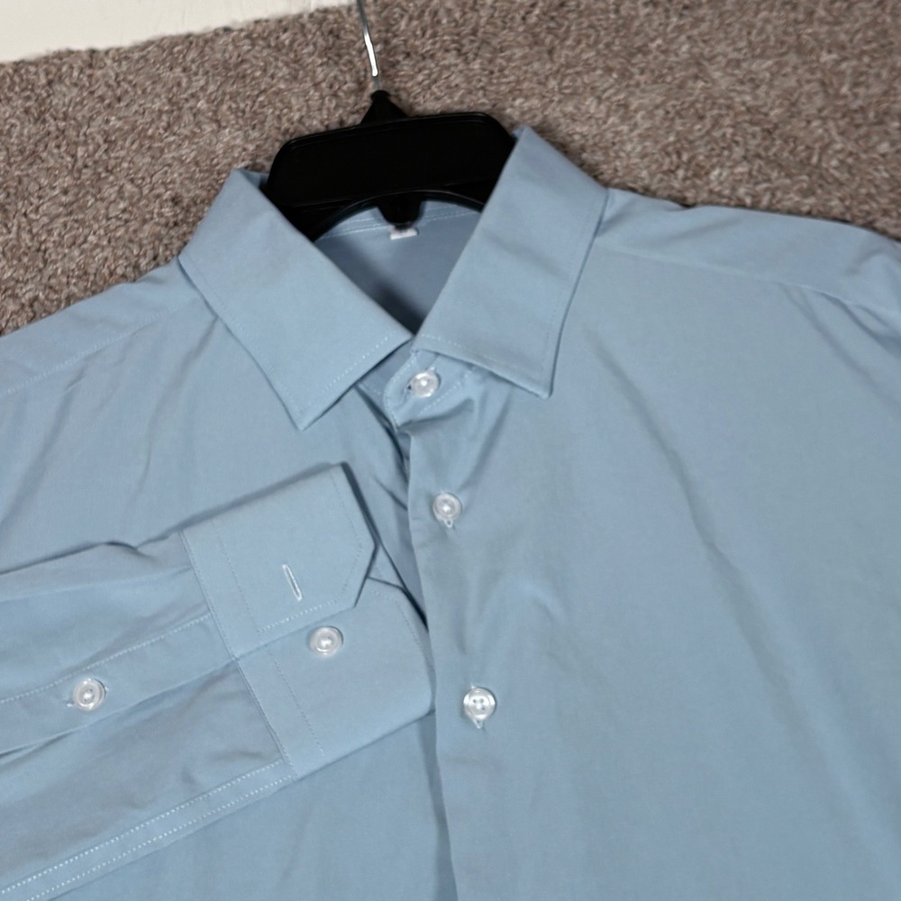 State and Liberty Mens Light Blue Stretch Button Down Dress Shirt Size L